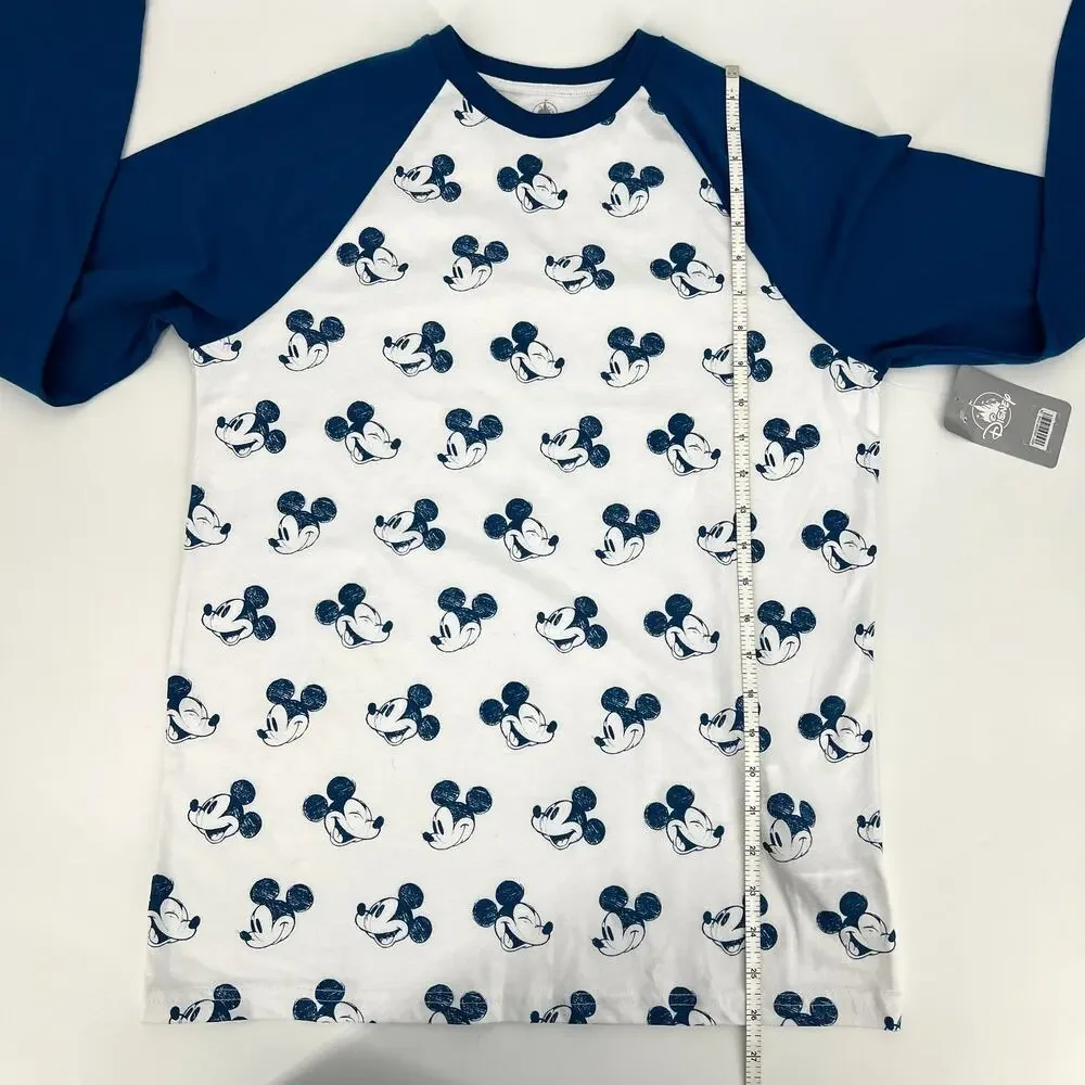 Disney Womens Mickey Mouse All Over Print Baseball Sleeve T Shirt Size L NWT